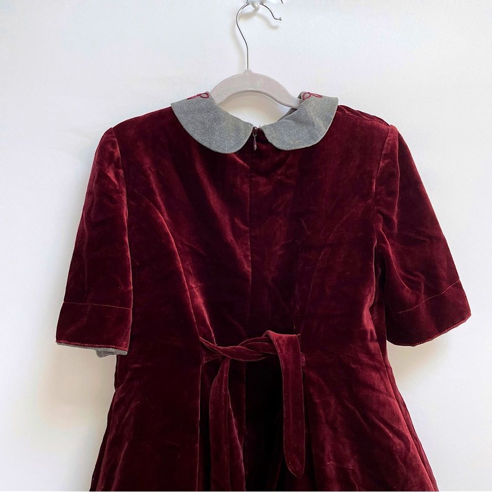 Loredana Baby Velvet Girls Dress Sz 75 US 10 Burgundy Embroidered Collar Holiday - Picture 4 of 12